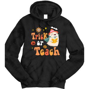 Groovy Halloween Trick Or Teach Floral Ghost Teacher Tie Dye Hoodie