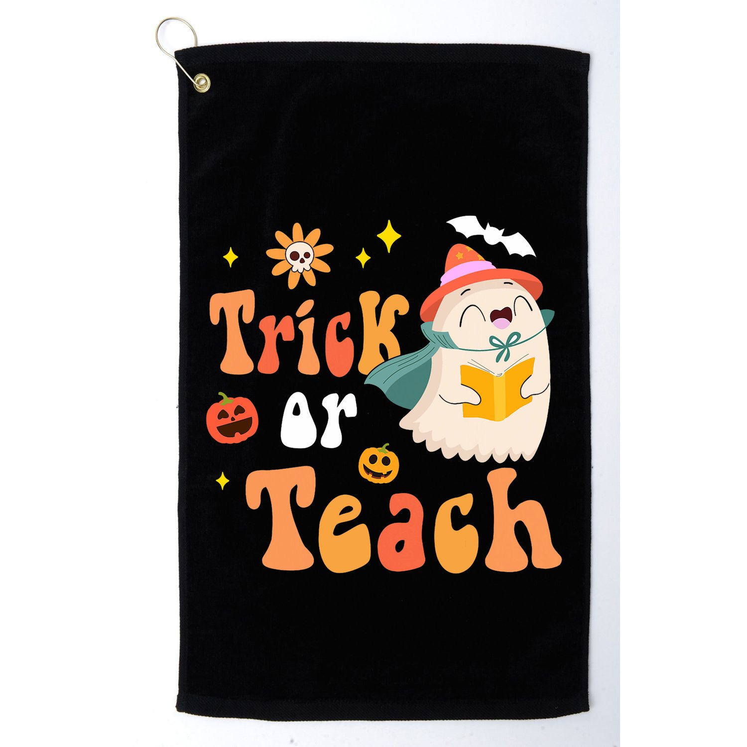 Groovy Halloween Trick Or Teach Floral Ghost Teacher Golf Towel