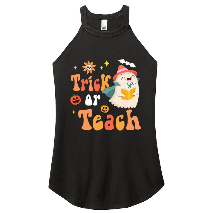 Groovy Halloween Trick Or Teach Floral Ghost Teacher Women's Perfect Tri Rocker Tank