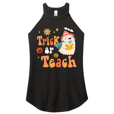 Groovy Halloween Trick Or Teach Floral Ghost Teacher Women's Perfect Tri Rocker Tank