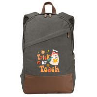 Groovy Halloween Trick Or Teach Floral Ghost Teacher Cotton Canvas Backpack