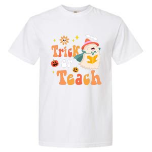 Groovy Halloween Trick Or Teach Floral Ghost Teacher Garment-Dyed Heavyweight T-Shirt