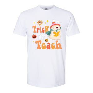 Groovy Halloween Trick Or Teach Floral Ghost Teacher Softstyle CVC T-Shirt