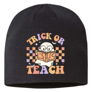 Groovy Halloween Trick Or Teach Floral Ghost Teacher Sustainable Beanie