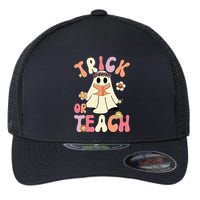 Groovy Halloween Trick Or Teach Retro Floral Ghost Teacher Flexfit Unipanel Trucker Cap