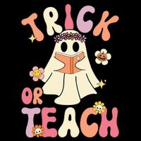 Groovy Halloween Trick Or Teach Retro Floral Ghost Teacher Flexfit Unipanel Trucker Cap