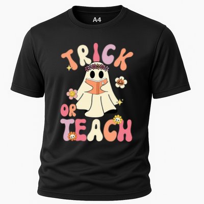 Groovy Halloween Trick Or Teach Retro Floral Ghost Teacher Performance Shirt