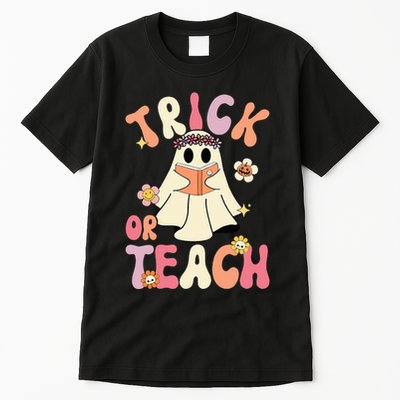 Groovy Halloween Trick Or Teach Retro Floral Ghost Teacher Tall T-Shirt