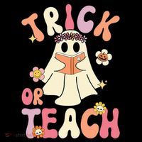 Groovy Halloween Trick Or Teach Retro Floral Ghost Teacher Tall T-Shirt