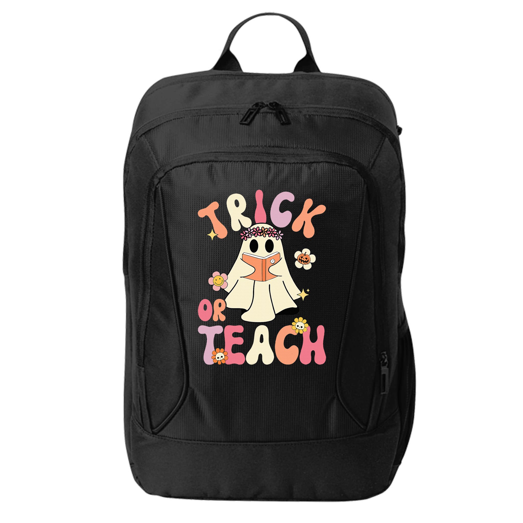 Groovy Halloween Trick Or Teach Retro Floral Ghost Teacher City Backpack
