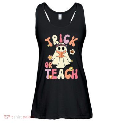 Groovy Halloween Trick Or Teach Retro Floral Ghost Teacher Ladies Essential Flowy Tank