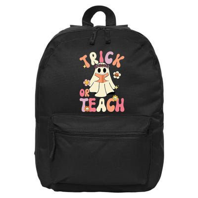 Groovy Halloween Trick Or Teach Retro Floral Ghost Teacher 16 in Basic Backpack