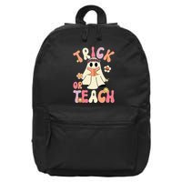 Groovy Halloween Trick Or Teach Retro Floral Ghost Teacher 16 in Basic Backpack