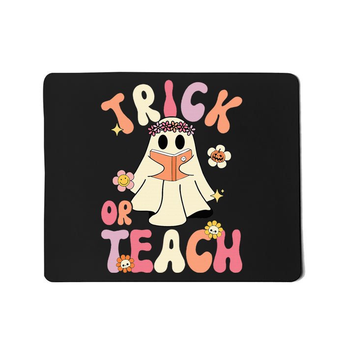 Groovy Halloween Trick Or Teach Retro Floral Ghost Teacher Mousepad