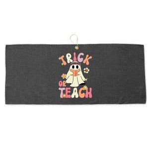 Groovy Halloween Trick Or Teach Retro Floral Ghost Teacher Large Microfiber Waffle Golf Towel