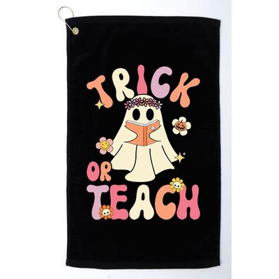 Groovy Halloween Trick Or Teach Retro Floral Ghost Teacher Golf Towel