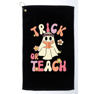 Groovy Halloween Trick Or Teach Retro Floral Ghost Teacher Platinum Collection Golf Towel