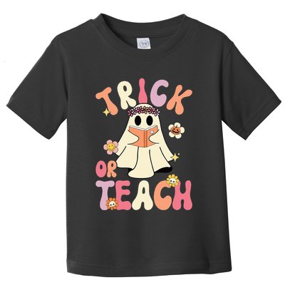 Groovy Halloween Trick Or Teach Retro Floral Ghost Teacher Toddler T-Shirt