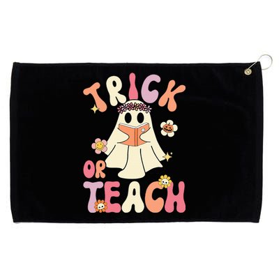 Groovy Halloween Trick Or Teach Retro Floral Ghost Teacher Grommeted Golf Towel