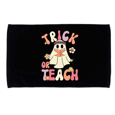 Groovy Halloween Trick Or Teach Retro Floral Ghost Teacher Microfiber Hand Towel