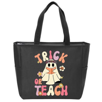 Groovy Halloween Trick Or Teach Retro Floral Ghost Teacher Zip Tote Bag
