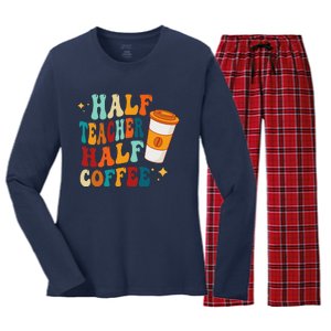 Groovy Half Teacher Half CoffeeteacherS Day Women's Long Sleeve Flannel Pajama Set 