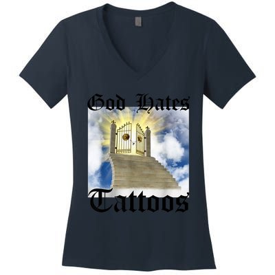 God Hates Tattoos Women's V-Neck T-Shirt