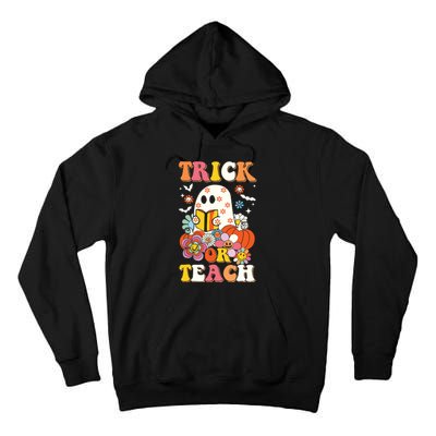 Groovy Halloween Trick Or Teach Retro Floral Ghost Teacher Tall Hoodie