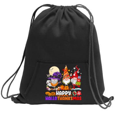 Gnomes Halloween Thanksgiving Christmas Happy Hallothanksmas Gift Sweatshirt Cinch Pack Bag