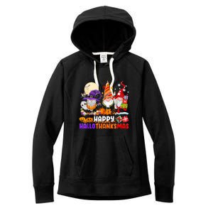 Gnomes Halloween Thanksgiving Christmas Happy Hallothanksmas Gift Women's Fleece Hoodie