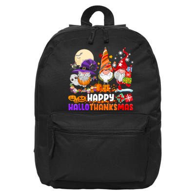 Gnomes Halloween Thanksgiving Christmas Happy Hallothanksmas Gift 16 in Basic Backpack