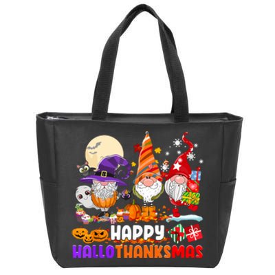 Gnomes Halloween Thanksgiving Christmas Happy Hallothanksmas Gift Zip Tote Bag