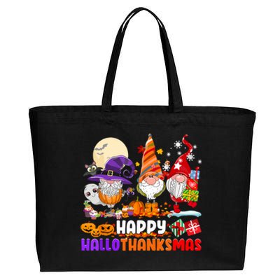 Gnomes Halloween Thanksgiving Christmas Happy Hallothanksmas Gift Cotton Canvas Jumbo Tote