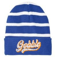 Gobble Happy Thanksgiving Day Funny Gift Retro Vintage 60S 70S Meaningful Gift Striped Beanie with Solid Band