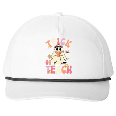 Groovy Halloween Trick Or Teach Retro Floral Ghost Teacher Snapback Five-Panel Rope Hat