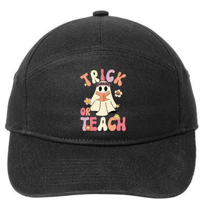 Groovy Halloween Trick Or Teach Retro Floral Ghost Teacher 7-Panel Snapback Hat