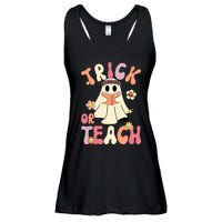 Groovy Halloween Trick Or Teach Retro Floral Ghost Teacher Ladies Essential Flowy Tank