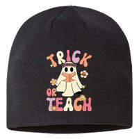 Groovy Halloween Trick Or Teach Retro Floral Ghost Teacher Sustainable Beanie