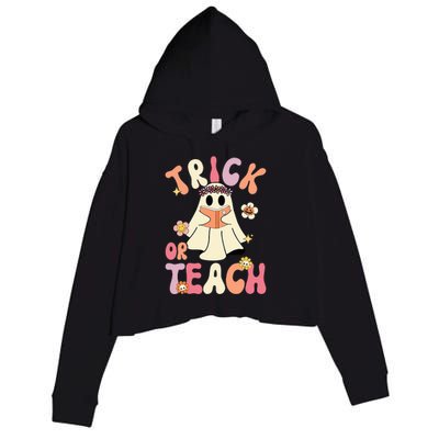 Groovy Halloween Trick Or Teach Retro Floral Ghost Teacher Crop Fleece Hoodie