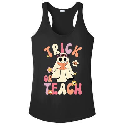 Groovy Halloween Trick Or Teach Retro Floral Ghost Teacher Ladies PosiCharge Competitor Racerback Tank