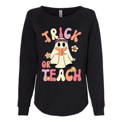 Groovy Halloween Trick Or Teach Retro Floral Ghost Teacher Womens California Wash Sweatshirt