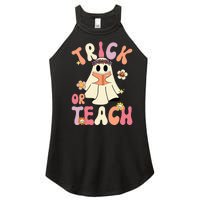 Groovy Halloween Trick Or Teach Retro Floral Ghost Teacher Women's Perfect Tri Rocker Tank