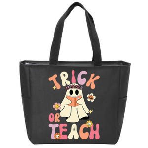 Groovy Halloween Trick Or Teach Retro Floral Ghost Teacher Zip Tote Bag