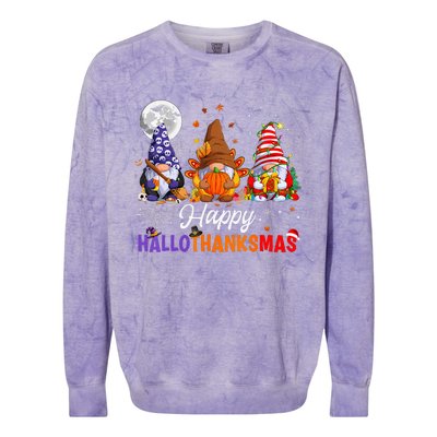 Gnomes Halloween Thanksgiving Christmas Happy Hallothanksmas Colorblast Crewneck Sweatshirt