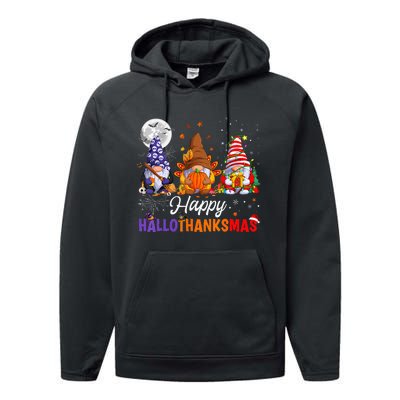 Gnomes Halloween Thanksgiving Christmas Happy Hallothanksmas Performance Fleece Hoodie