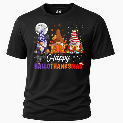 Gnomes Halloween Thanksgiving Christmas Happy Hallothanksmas Cooling Performance Crew T-Shirt