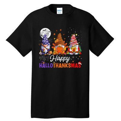 Gnomes Halloween Thanksgiving Christmas Happy Hallothanksmas Tall T-Shirt