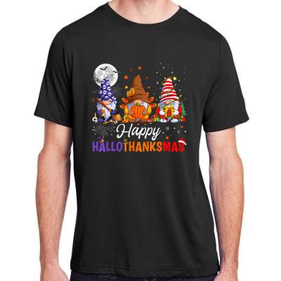 Gnomes Halloween Thanksgiving Christmas Happy Hallothanksmas Adult ChromaSoft Performance T-Shirt