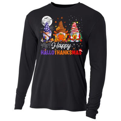 Gnomes Halloween Thanksgiving Christmas Happy Hallothanksmas Cooling Performance Long Sleeve Crew