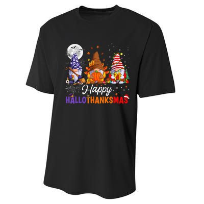 Gnomes Halloween Thanksgiving Christmas Happy Hallothanksmas Performance Sprint T-Shirt